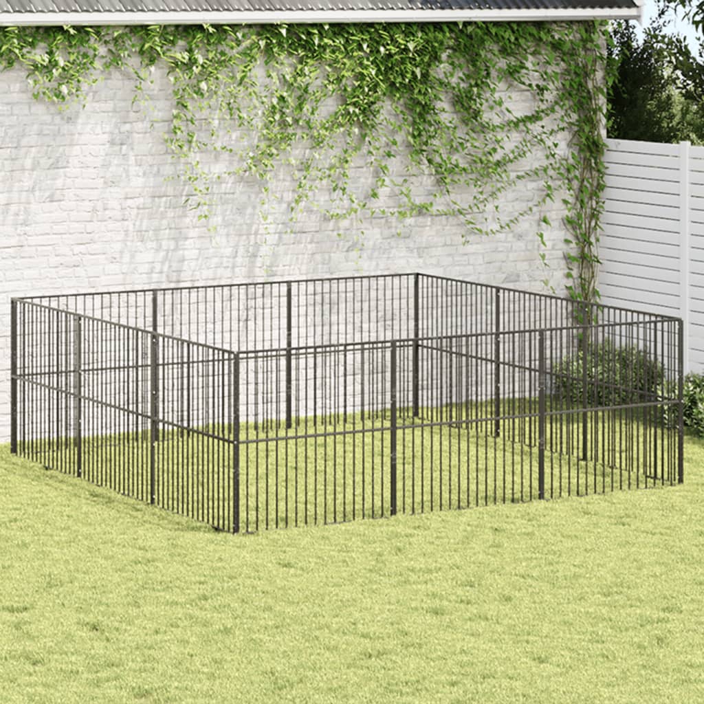 Corralito Para Perros Con 12 Paneles Acero Galvanizado Negro_1