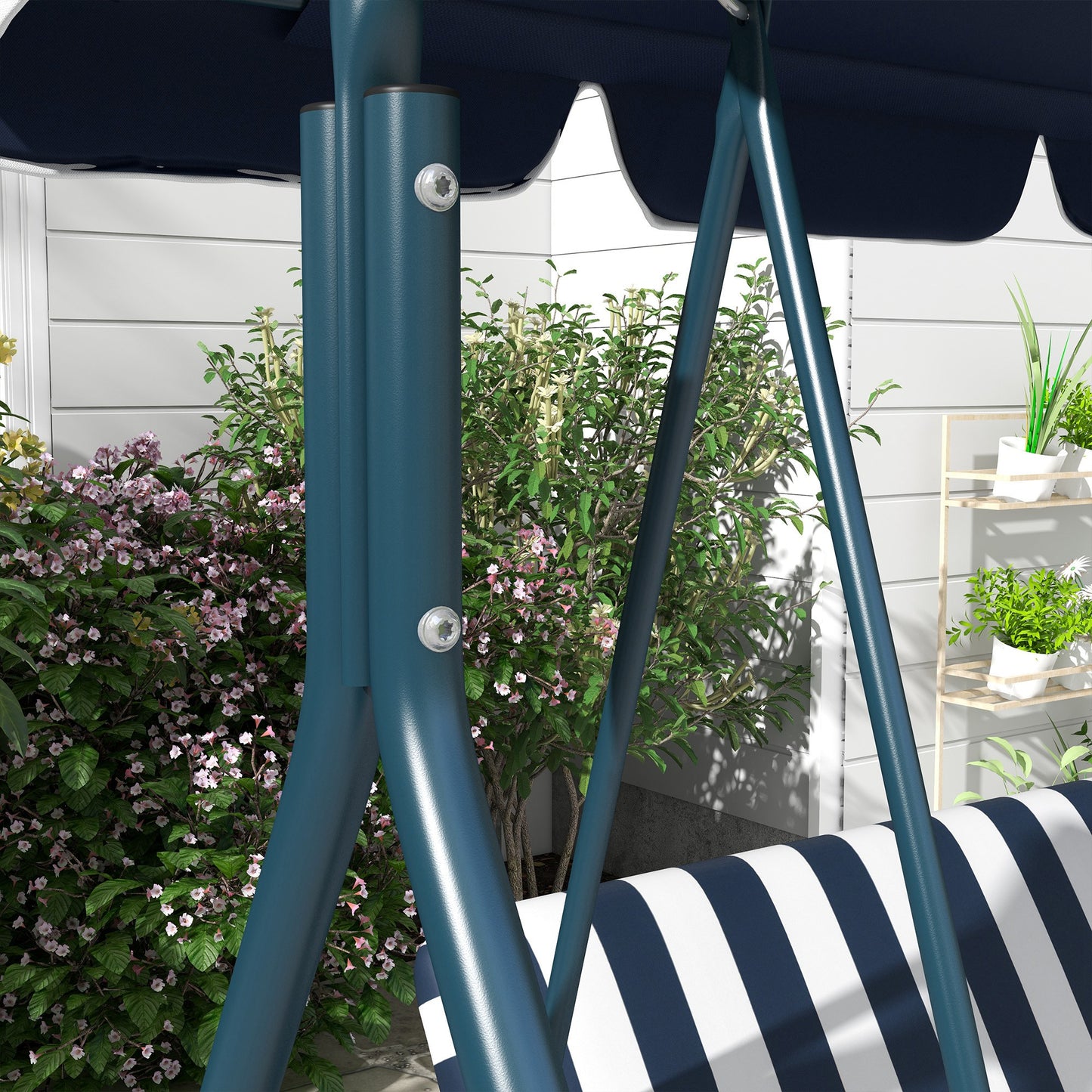 Outsunny Columpio Balancín De Jardín Exterior 3 Plazas 172x110x153 Cm Raya Azul_4