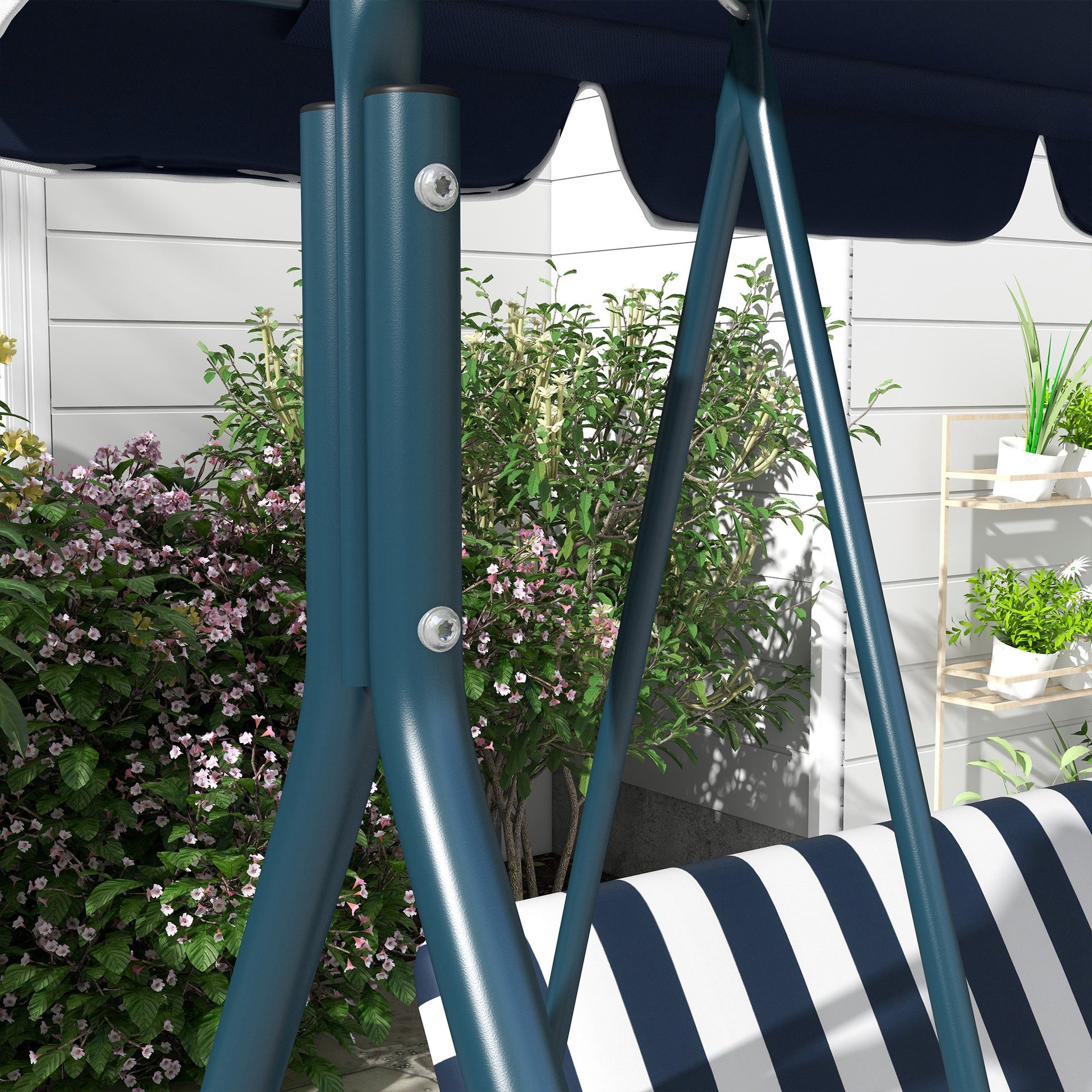 Outsunny Columpio Balancín De Jardín Exterior 3 Plazas 172x110x153 Cm Raya Azul_4