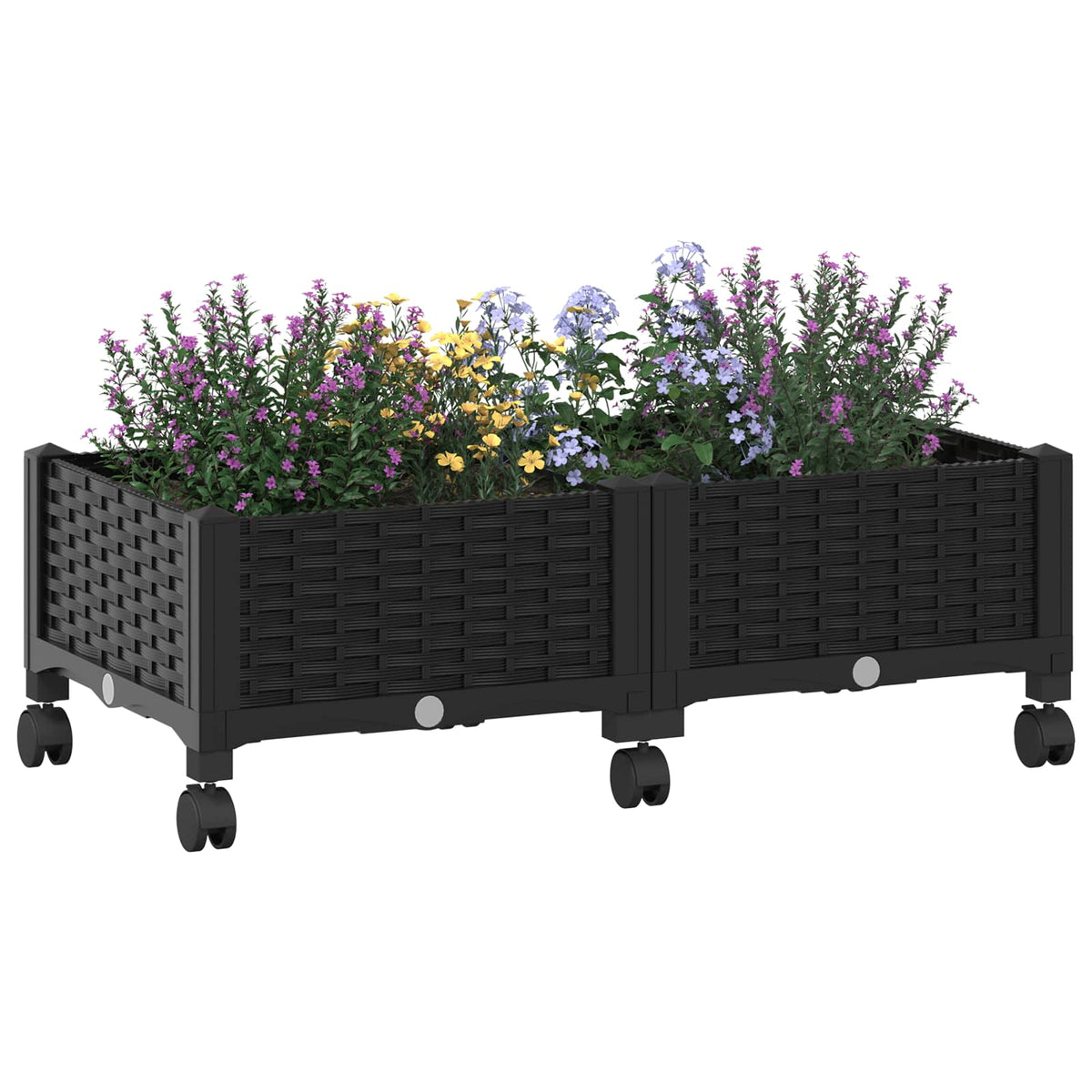 Macetero De Jardín Con Ruedas Negro 80 X 40 X 29 Cm Pp_2