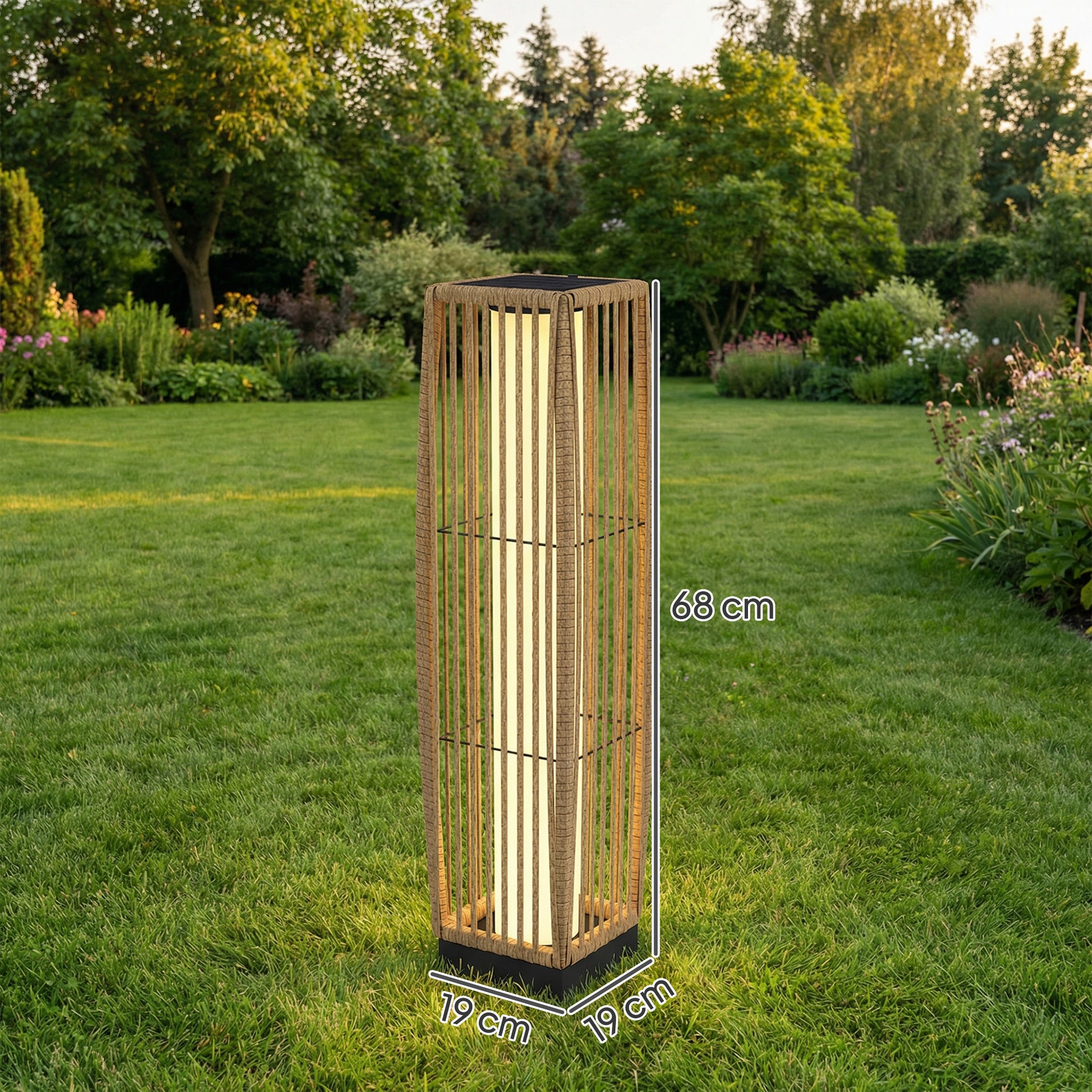 Outsunny Linterna De Jardín De Ratán Solar Luces Encendido Y Apagado Automático_2