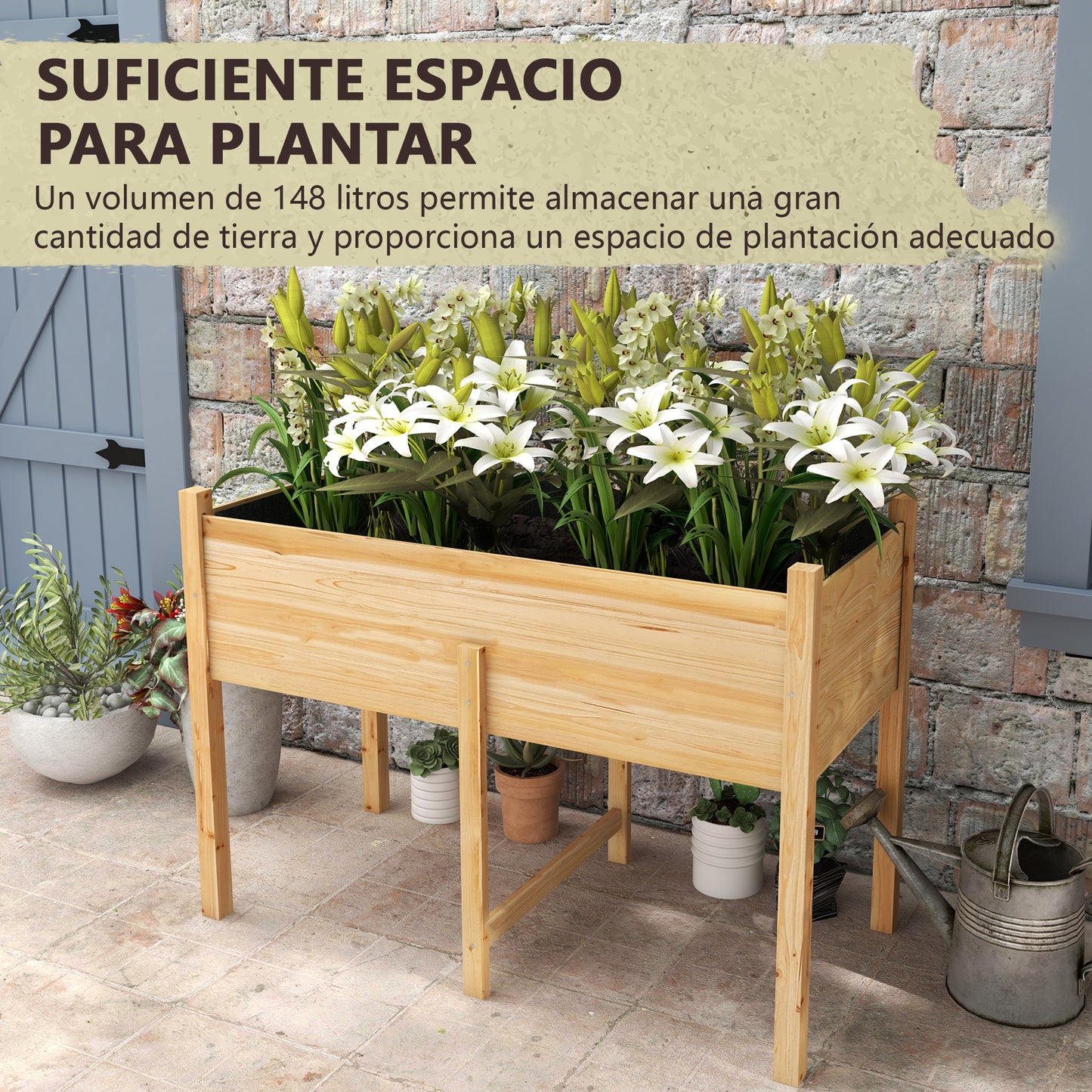 Outsunny Mesa De Cultivo De Madera 115x55x80 Cm Con Tela No Tejida Natural_4
