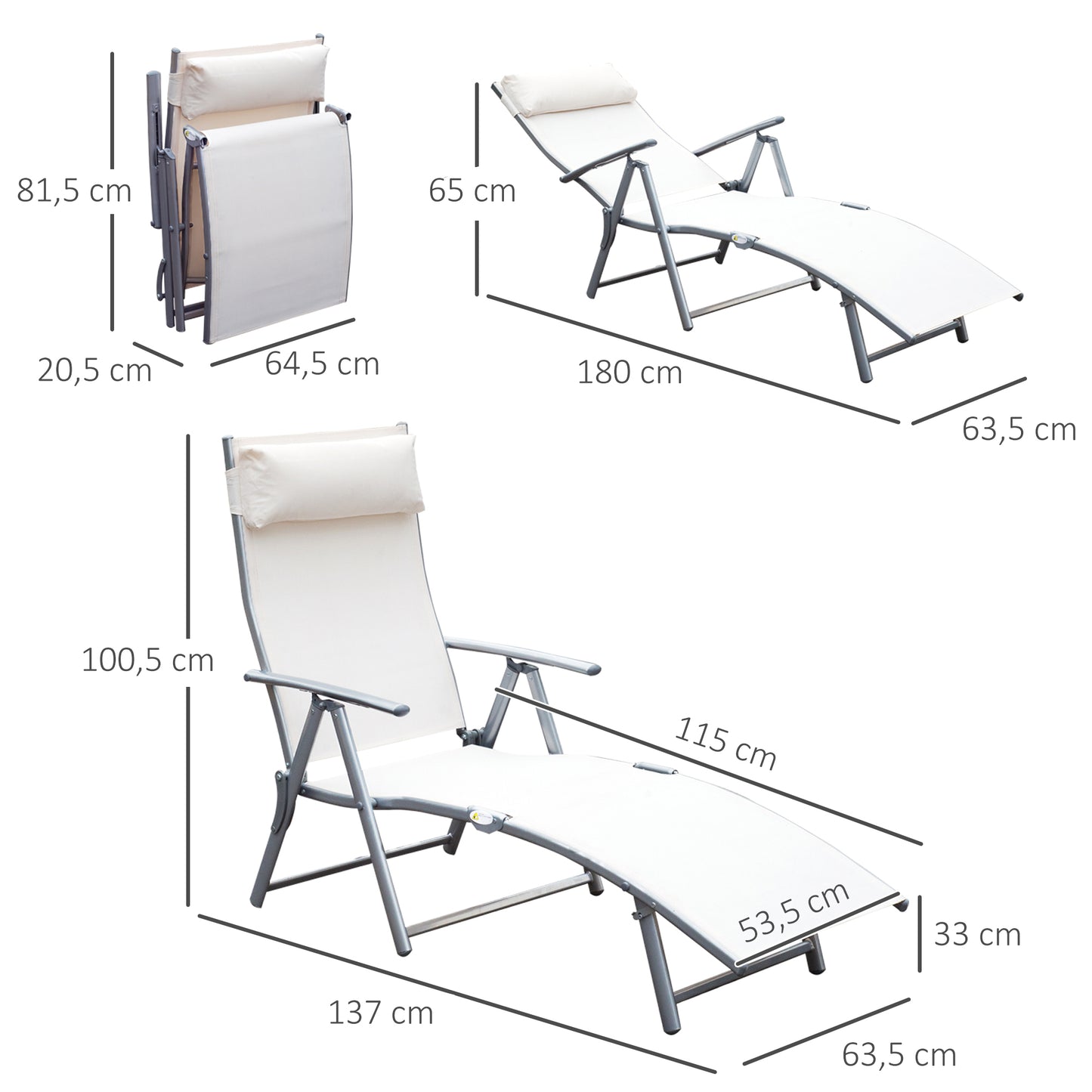 Outsunny Tumbona Plegable Con Respaldo Ajustable 137x63,5x100,5 Cm Beige_2