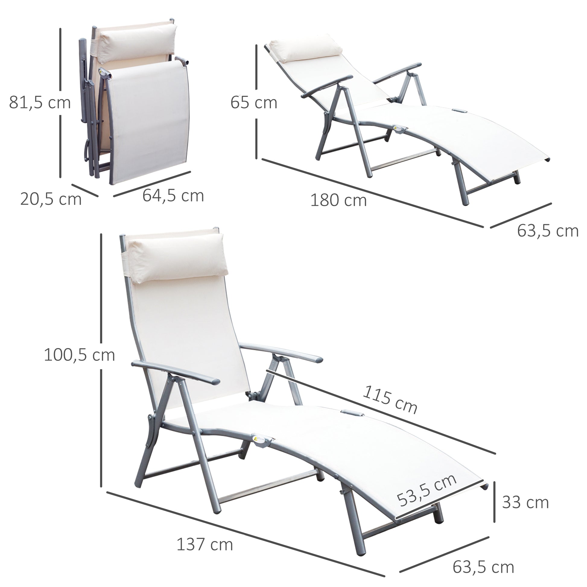 Outsunny Tumbona Plegable Con Respaldo Ajustable 137x63,5x100,5 Cm Beige_2