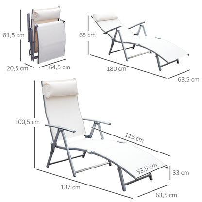 Outsunny Tumbona Plegable Con Respaldo Ajustable 137x63,5x100,5 Cm Beige_2