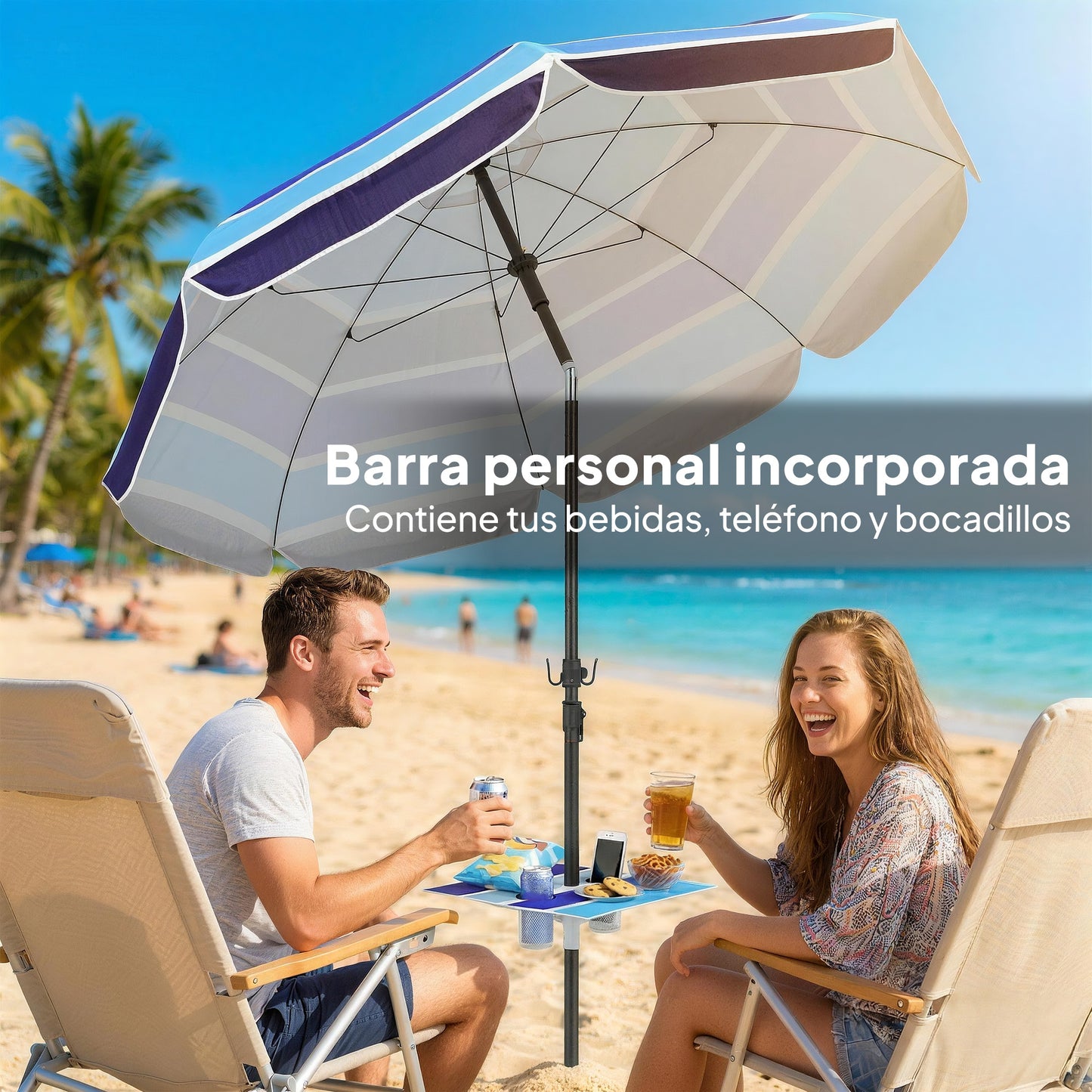 Outsunny Sombrilla De Playa Con Mesa Plegable Y Portavasos Ø198 Cm_3