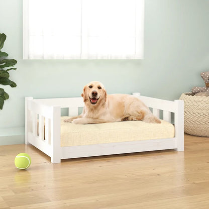 Vidaxl Cama Para Perros Madera Maciza De Pino Blanca 75,5x55,5x28 Cm_1