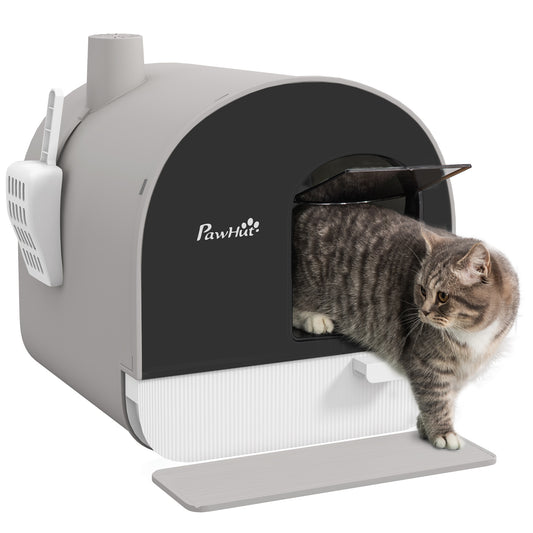 Pawhut Arenero Para Gatos Con Bandeja Extraíble Pala Alfombra 43x44x47cm Gris_0