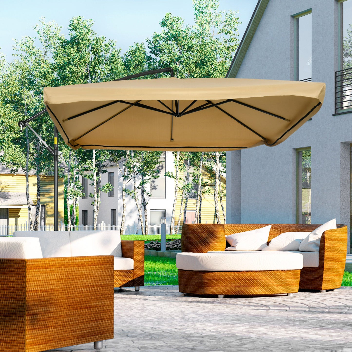 Outsunny Sombrilla De Jardín 296x296x265 Cm Inclinable Con Manivela Base Cruzada_1