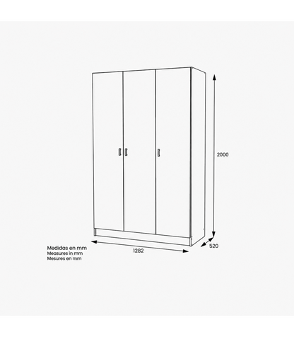 Armario 3 Puertas Abatibles Acabado Blanco Soft, 200 Cm(alto)128,2 Cm(ancho)52 Cm(fondo)_3