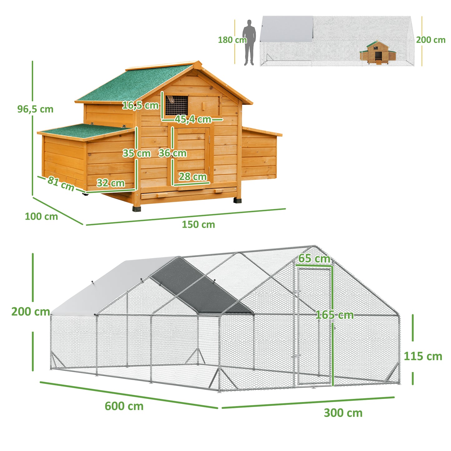 Pawhut Conjunto De 1 Gallinero De Madera Y 1 Gallinero Para Exterior De Acero_2