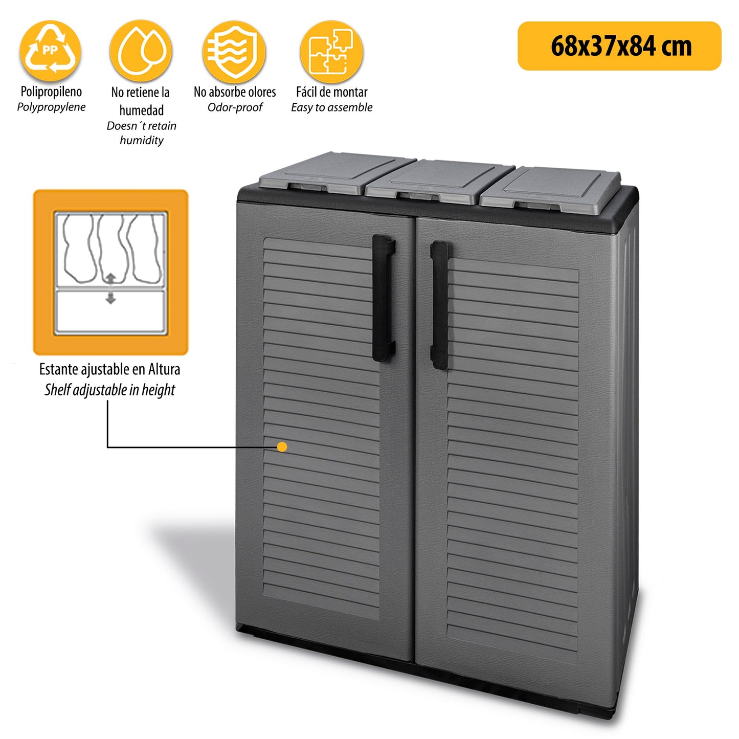 Armario De Media Altura En Polipropileno De La Linea Eco, Práctico Para Aprovechar Al Maximo El Espacio, L 680 X P370 X H 840 Mm._2