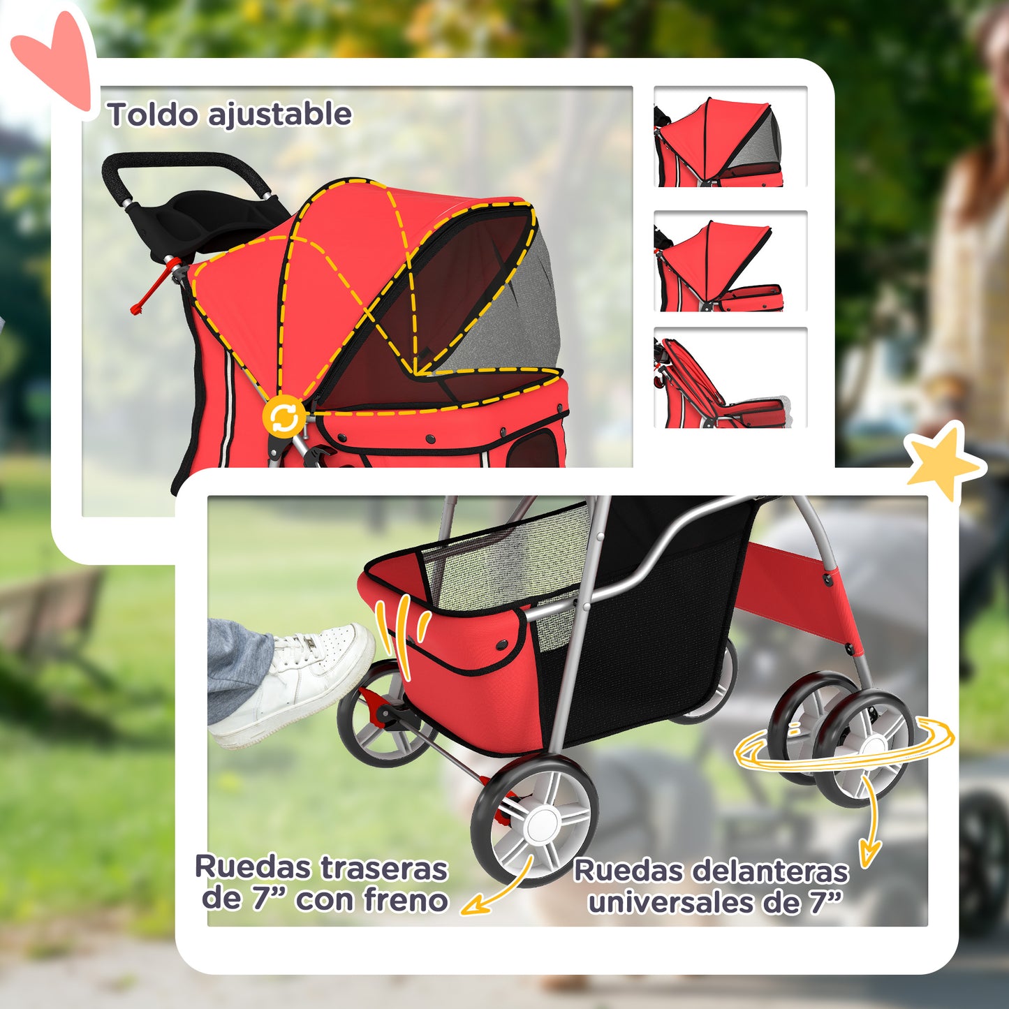 Pawhut Carrito Para Perros Plegable Con Cesta De Almacenaje 77x44x102 Cm Rojo_5