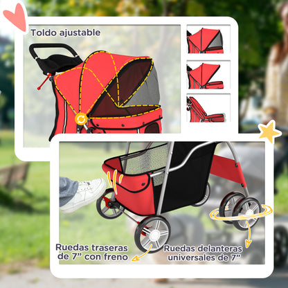 Pawhut Carrito Para Perros Plegable Con Cesta De Almacenaje 77x44x102 Cm Rojo_5