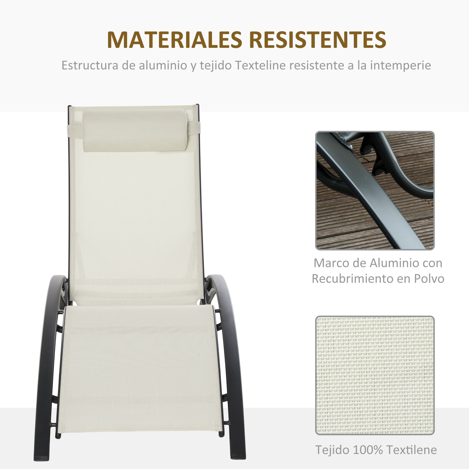 Outsunny Tumbona Reclinable Con Respaldo Ajustable Reposacabezas Extraíble_5