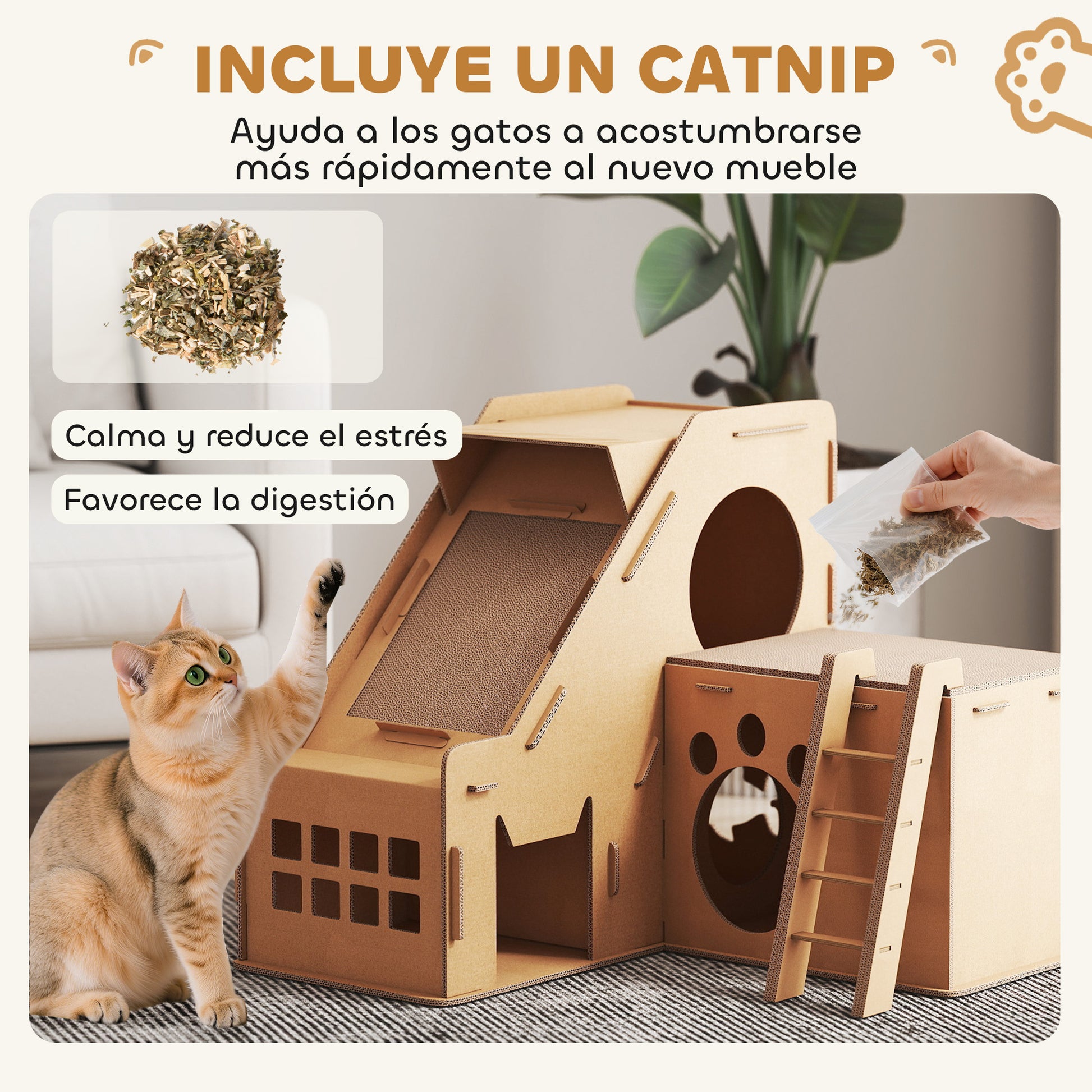 Pawhut Rascador Cartón Para Gatos Forma Castillo 2 En 1 67x66x57 Cm Marrón_5