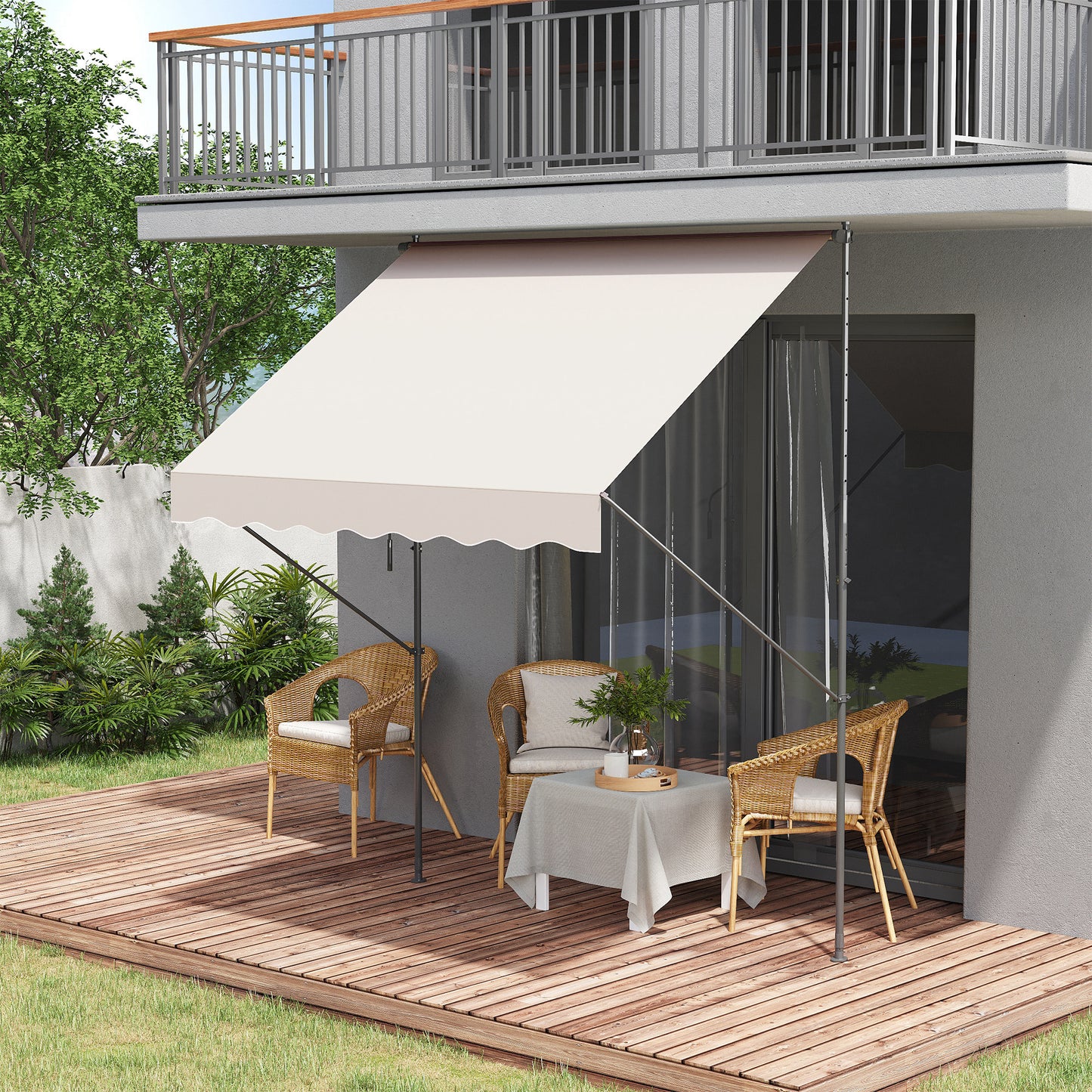 Outsunny Toldo Manual Retráctil 200x175x210-310cm Manivela Protecciónuv40+ Crema_1