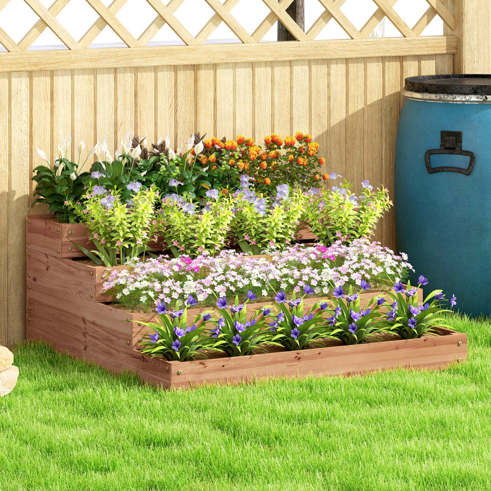 Outsunny Jardinera De Madera Elevada De 4 Niveles 113x113x46 Cm Café Oscuro_1