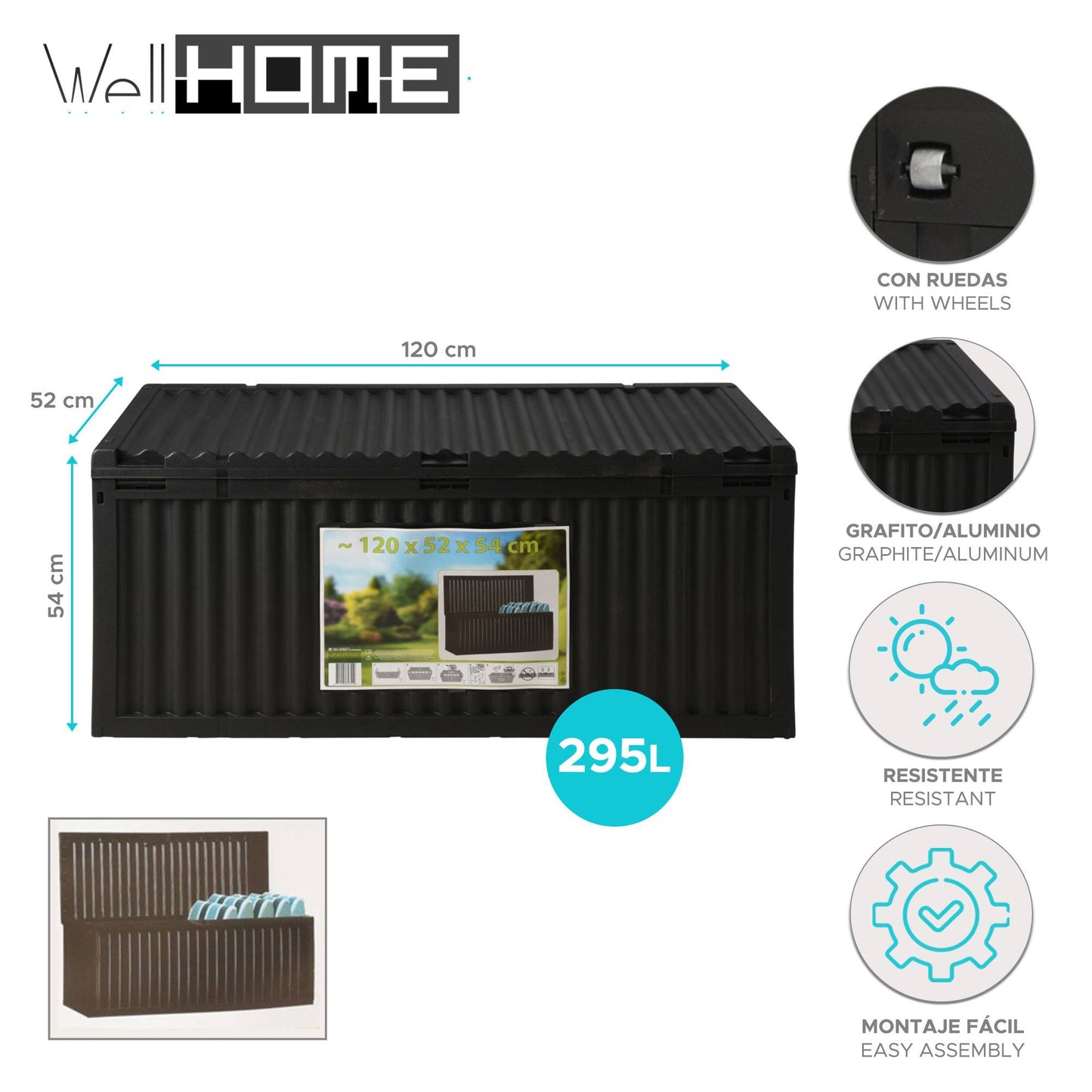 Baúl De Jardín 295l Diseño Grafito Y Aluminio - Well Home