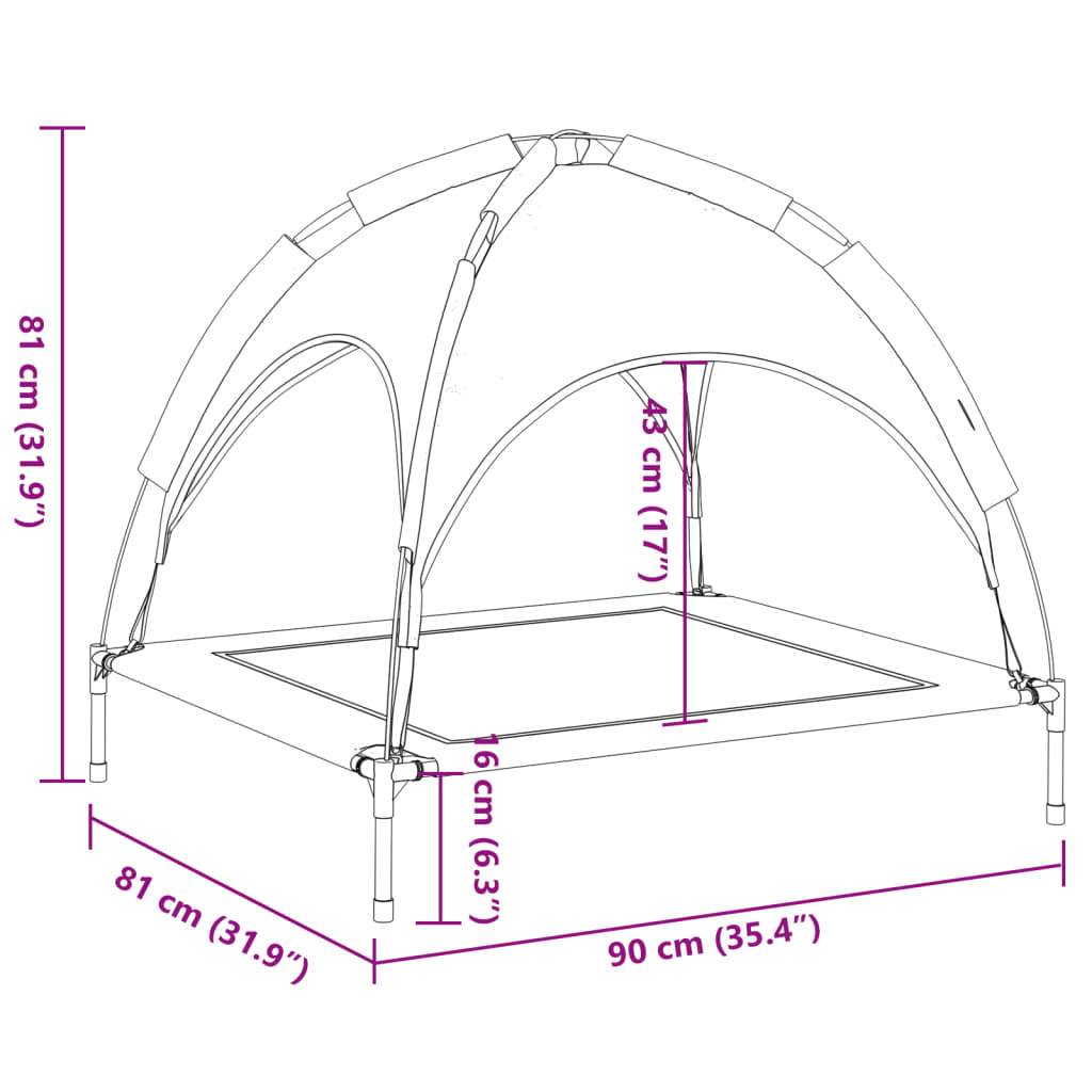 Cama Para Perros Con Dosel Antracita Tela Oxford Y Acero / Vetonek_4