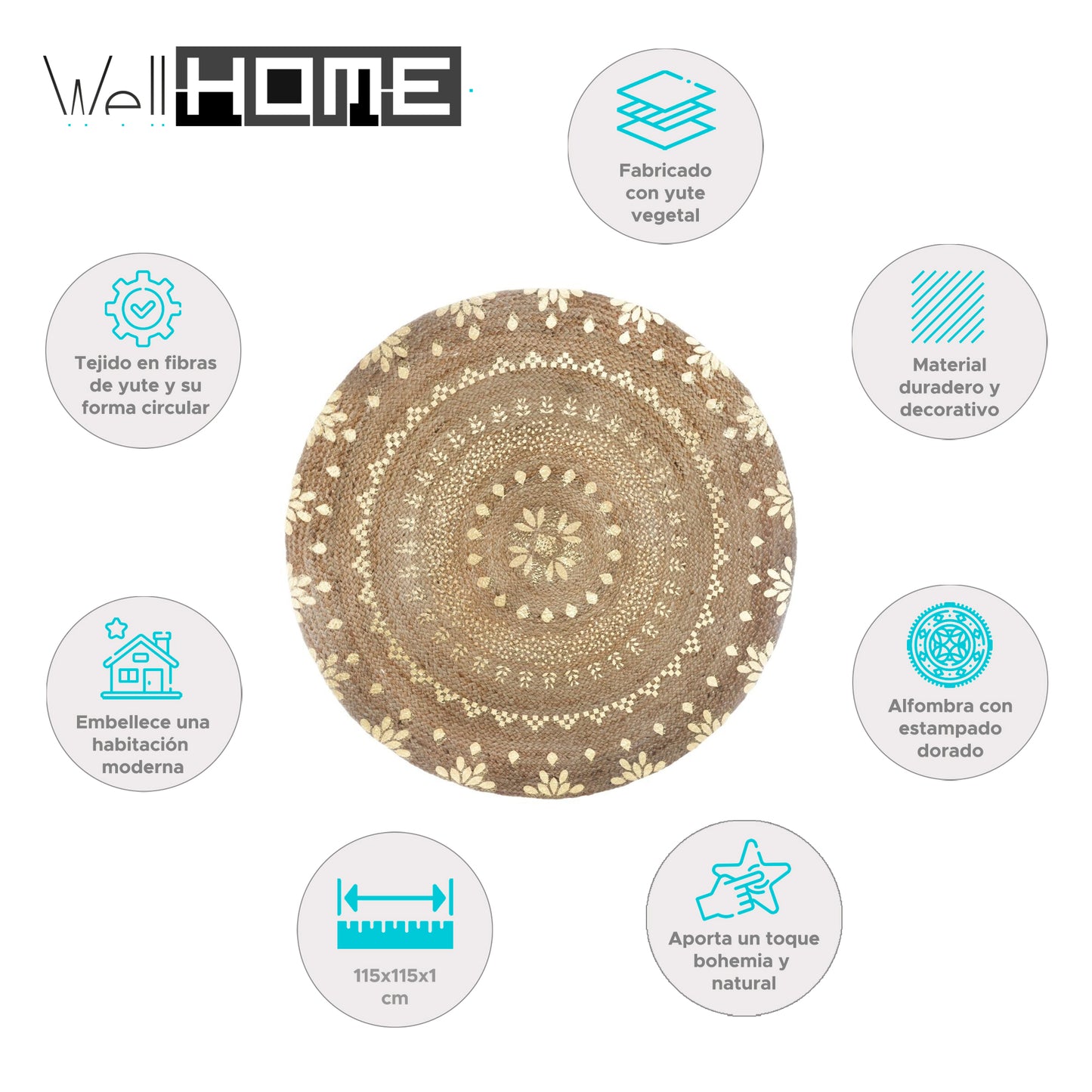 Wellhome Alfombra Oro Brillante Yute