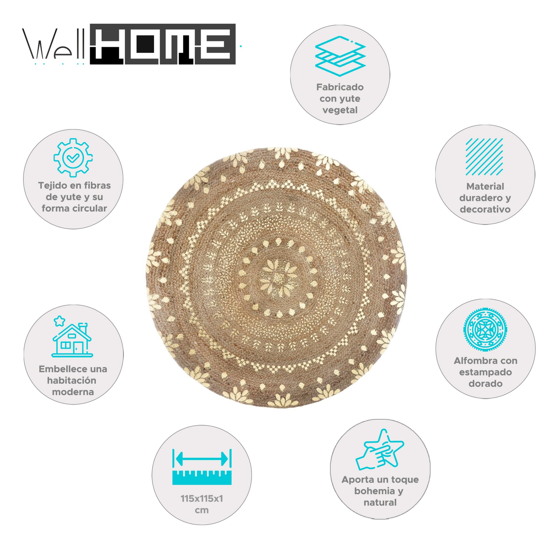 Wellhome Alfombra Oro Brillante Yute