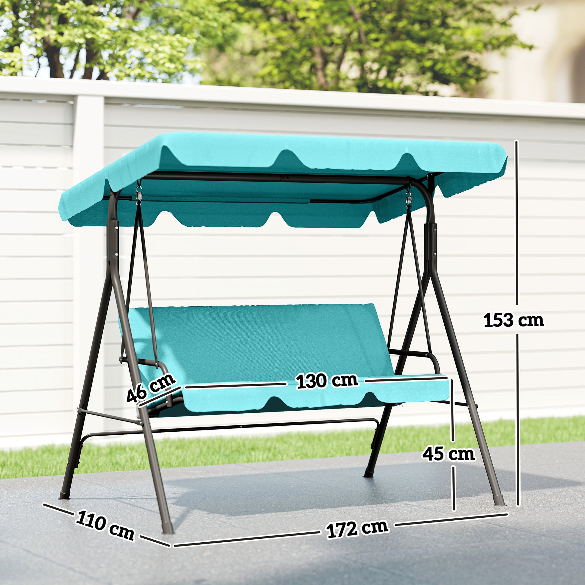 Outsunny Columpio De Jardín 3 Plazas Techo Ajustable 172x110x153cm Verde Azulado_2