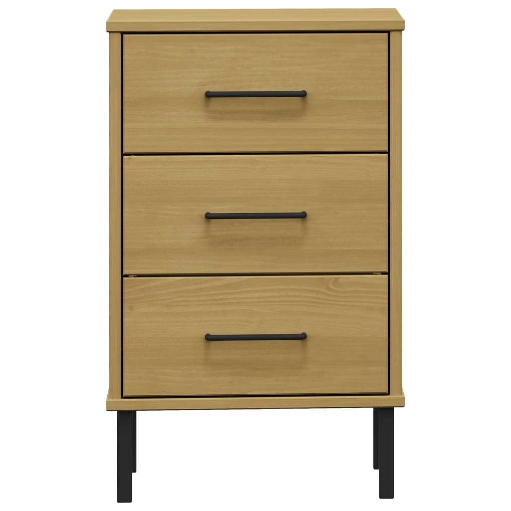Mesita De Noche Patas De Metal Madera Maciza Pino Marrón Oslo_2