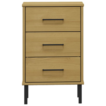 Mesita De Noche Patas De Metal Madera Maciza Pino Marrón Oslo_2