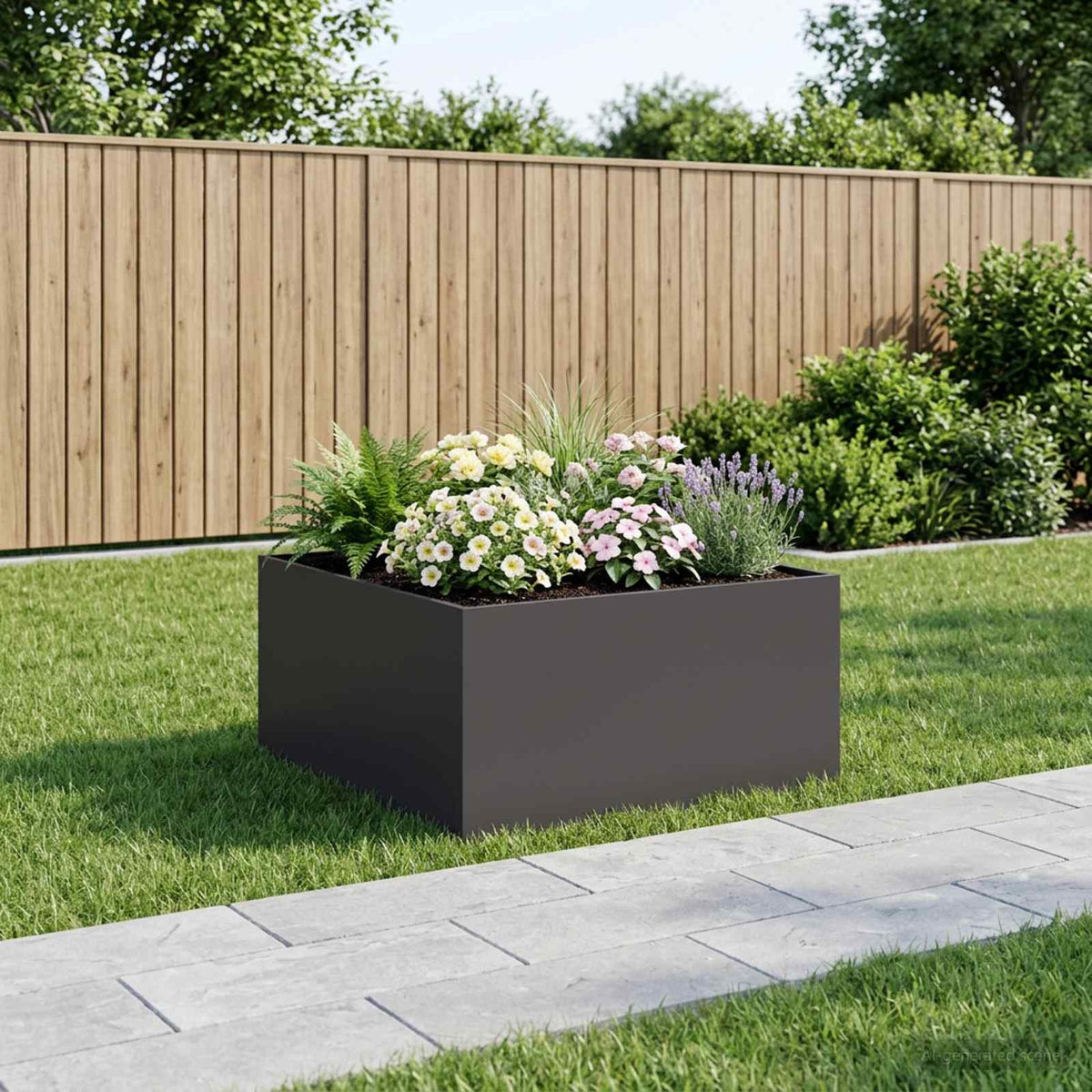 Macetero De Jardín Negro 60 X 60 X 40 Cm Acero Laminado En Frío_1