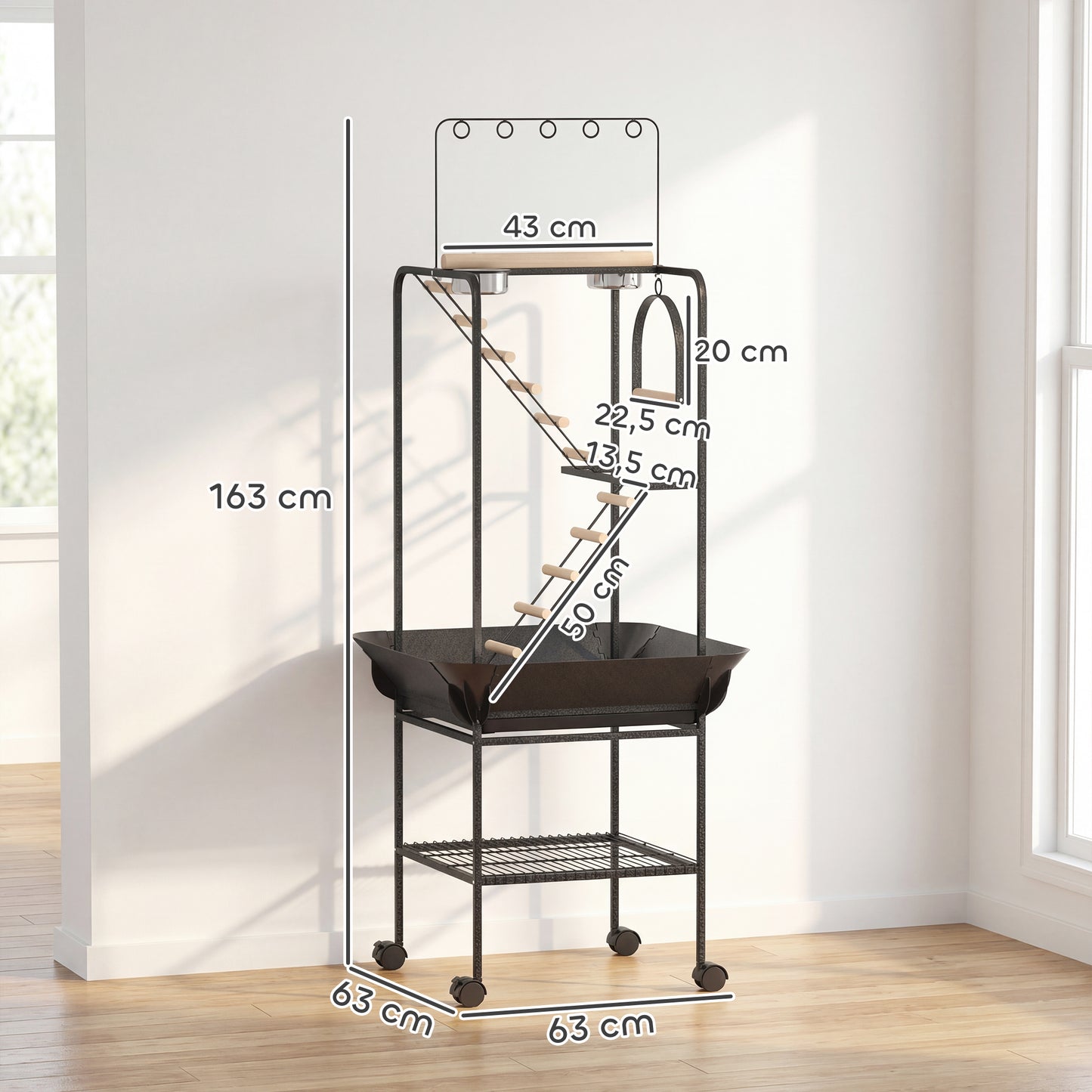 Pawhut Parque De Juegos Para Pájaros Con Ruedas Escaleras Columpio 63x63x163 Cm_2