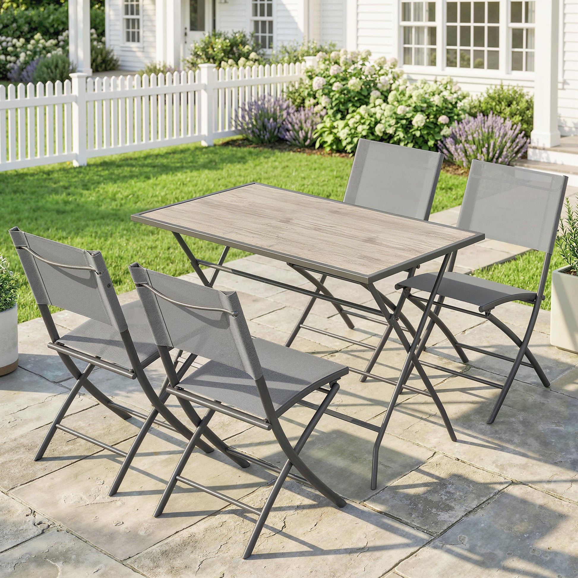 Outsunny Conjunto De Mesa Y Sillas Jardín De 5 Piezas 4 Sillas Plegables Gris_1