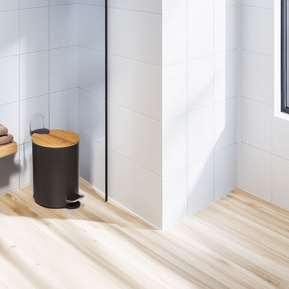 Wellhome Cubo Pedal 3l Tapa Bambú Moderno Negro