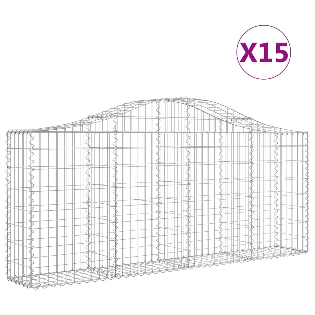 Cestas De Gaviones 15 Uds Forma De Arco Hierro 200x30x80/100 Cm_0