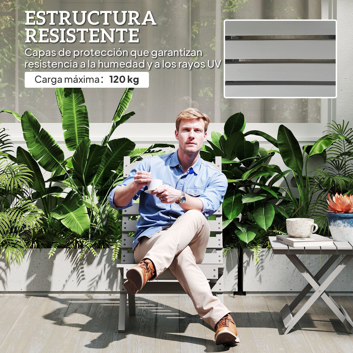 Outsunny Silla De Jardín De Madera Con Diseño Listones Y Respaldo Inclinado Gris_3