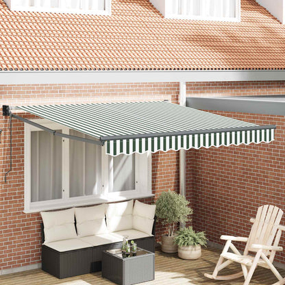 Toldo Retráctil Verde Y Blanco 350 X 250 Cm Poliéster Y Metal_1