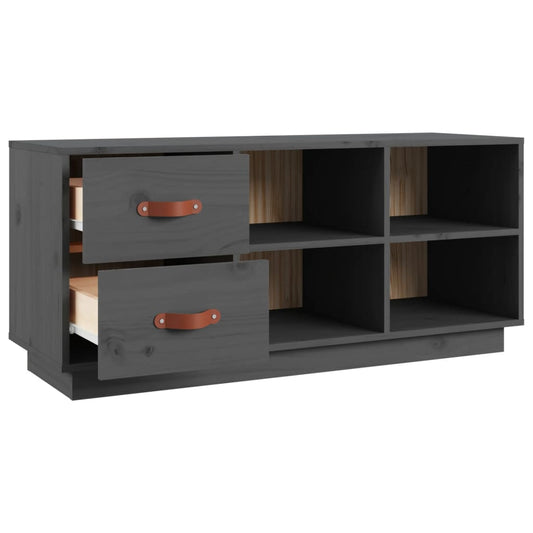 Banco Zapatero Madera Maciza De Pino Gris 100x34x45 Cm / Vetonek_0