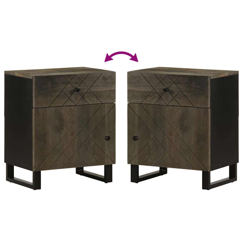 Mesita De Noche Madera Maciza De Mango Negra 50x33x60 Cm_4