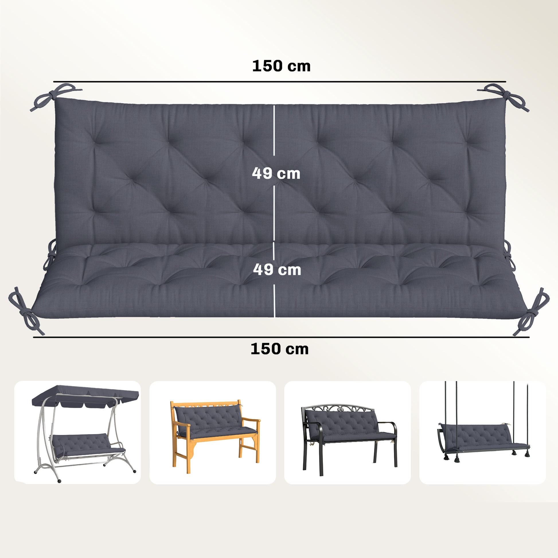 Outsunny Cojín Para Banco 3 Plazas Con Respaldo 150x98x8 Cm Para Jardín Terraza_2