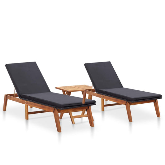 Tumbonas Con Mesa 2 Uds Ratán Sintético Y Madera Maciza Acacia_0