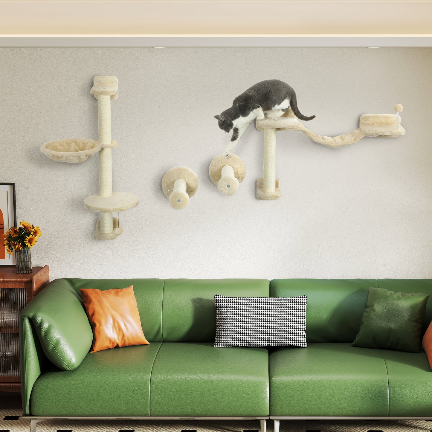 Pawhut Estante De Escalada Para Gatos De Pared Con Hamaca Bola Beige_1