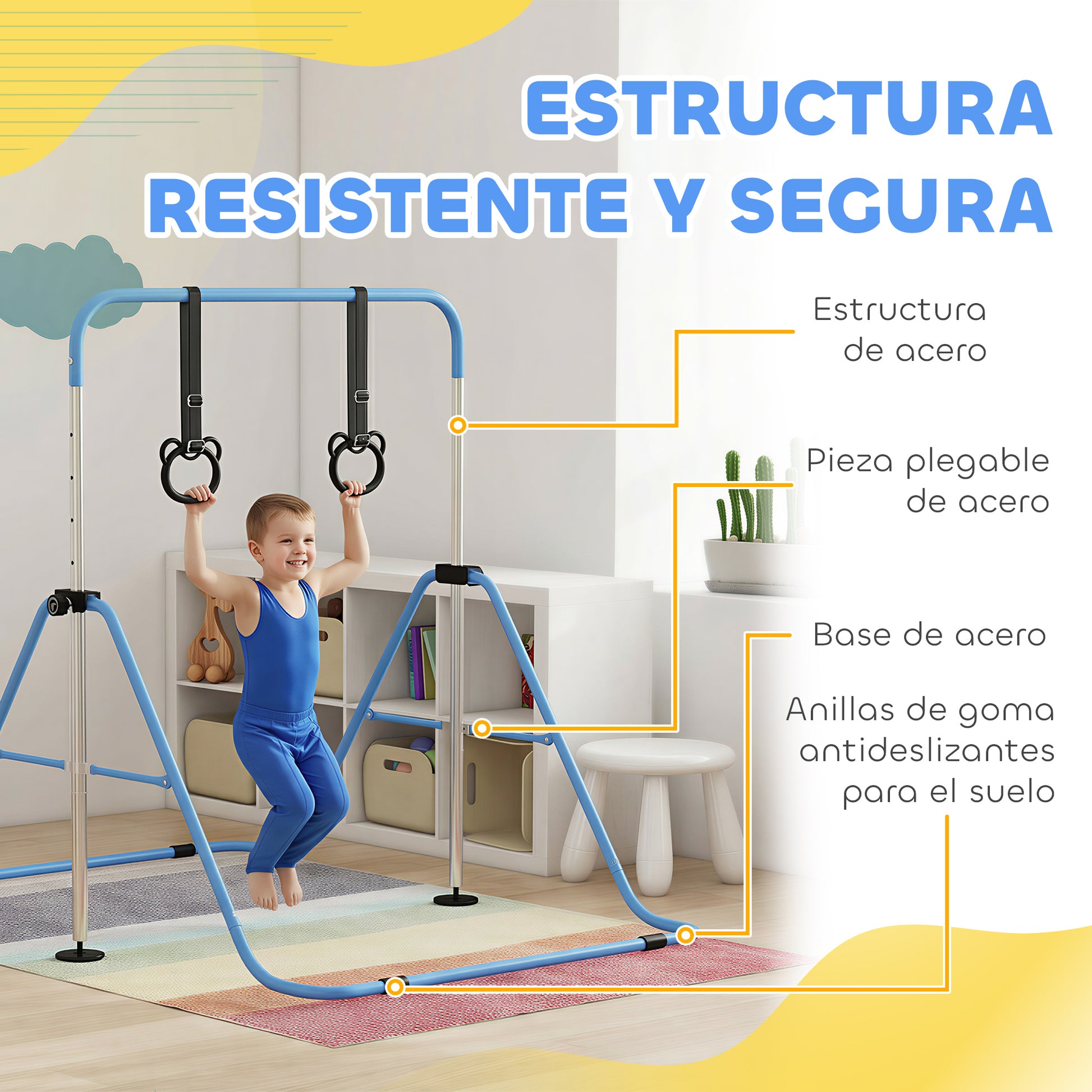 Homcom Barra De Gimnasia Para Niños Con Altura Ajustable En 5 Niveles Y Anillos_4