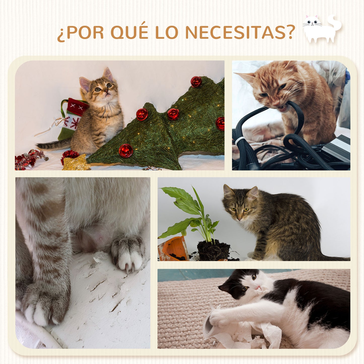 Pawhut Estante De Escalada Para Gatos De Pared Con Hamaca Bola Gris Y Beige_5