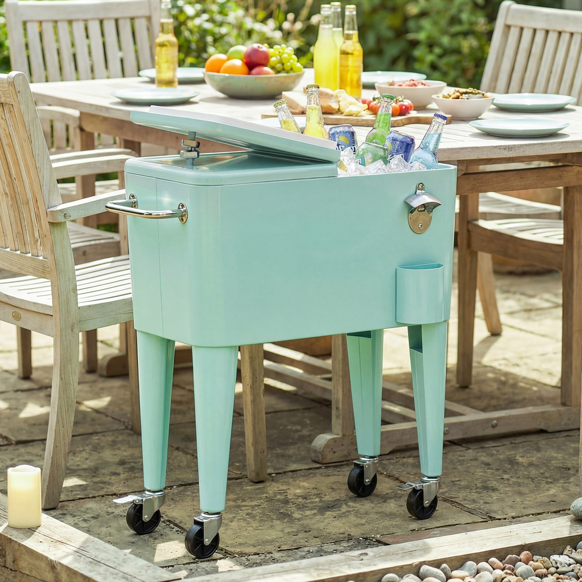 Outsunny Carro De Bebidas Refrigerado 56l Con Ruedas Abrebotellas Recogetapas_1