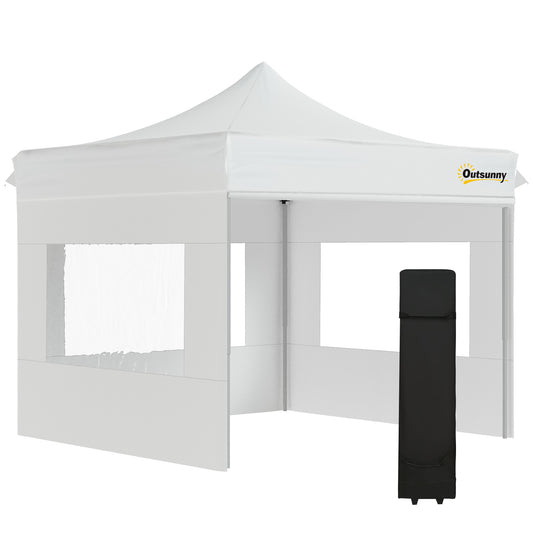 Outsunny Carpa Plegable 3x3 M Con Altura Ajustable Y 4 Paredes Extraíbles Blanco_0
