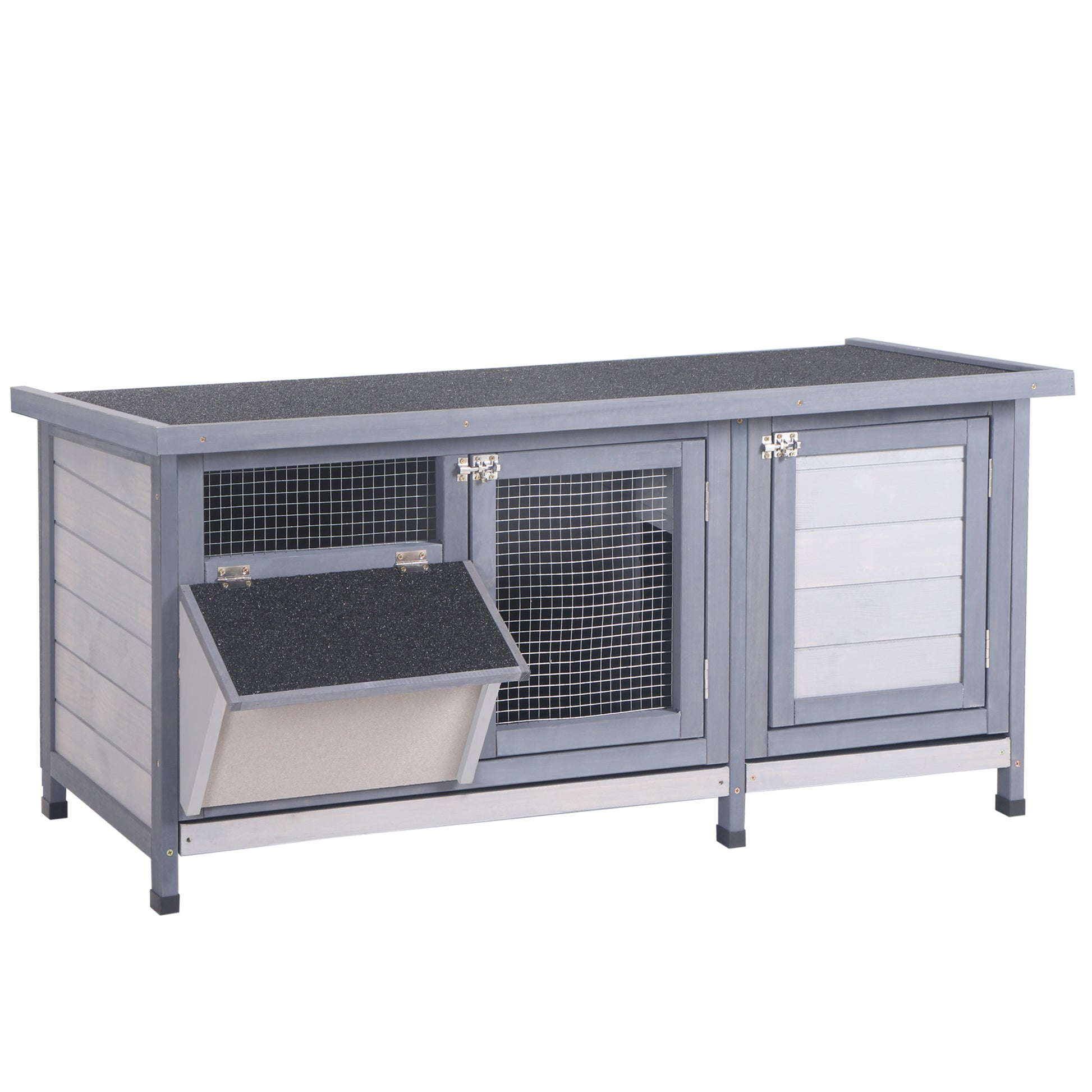 Pawhut Conejera De Madera Con Techo Abatible Y Puertas 112x50x54 Cm Gris_0