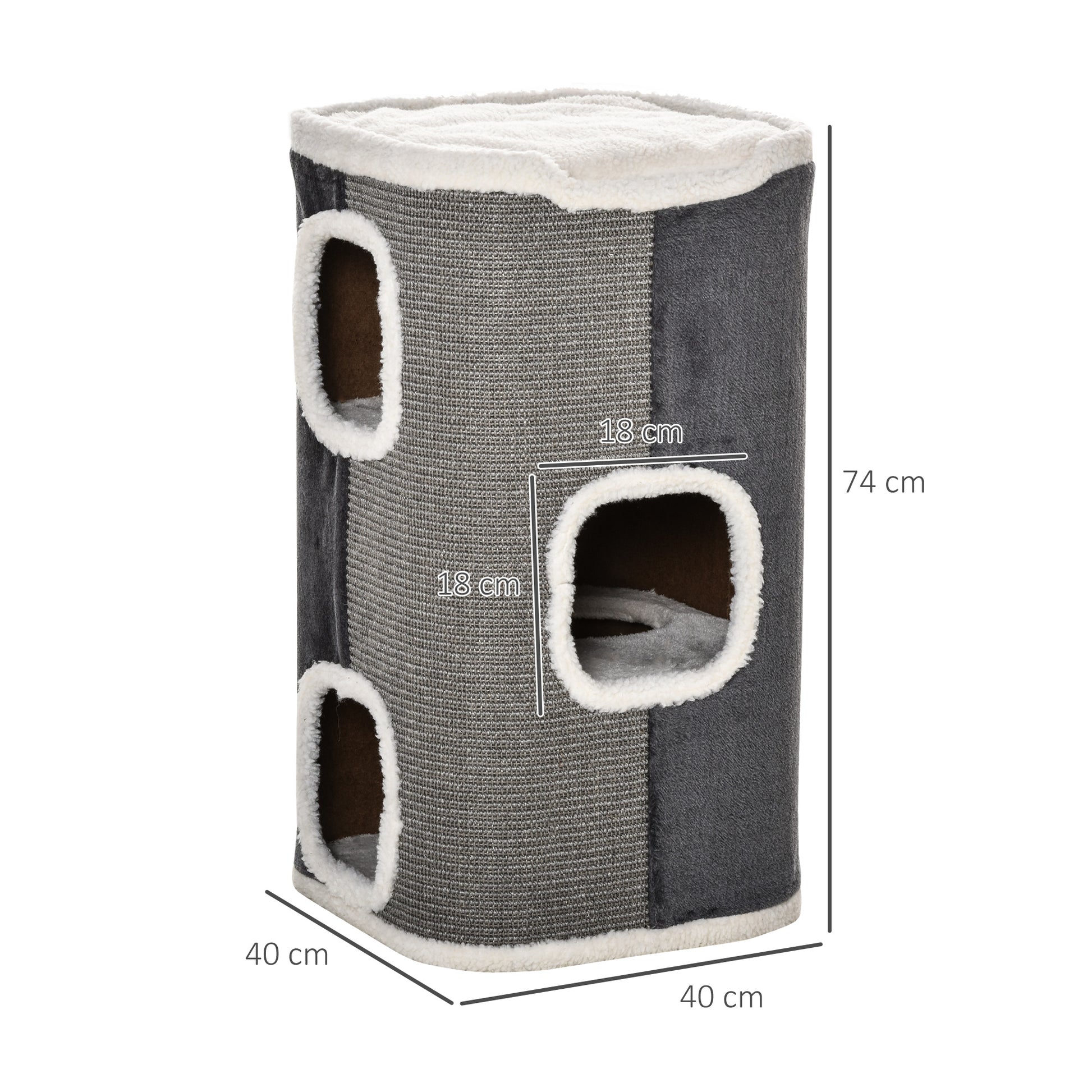 Pawhut Barril Rascador Para Gatos De 2 Niveles Con Cuevas De Sisal Felpa Suave Y Plataforma De Vellón 40x40x49 Cm Gris_2