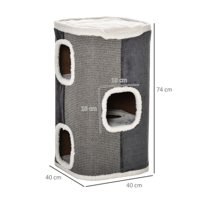 Pawhut Barril Rascador Para Gatos De 2 Niveles Con Cuevas De Sisal Felpa Suave Y Plataforma De Vellón 40x40x49 Cm Gris_2