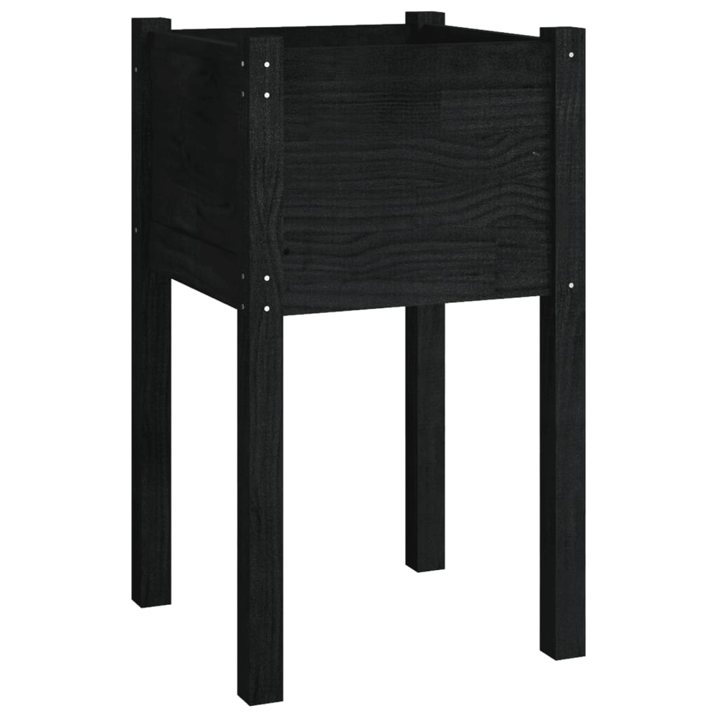 Jardineras 2 Unidades Madera Maciza De Pino Negro 40x40x70 Cm_3