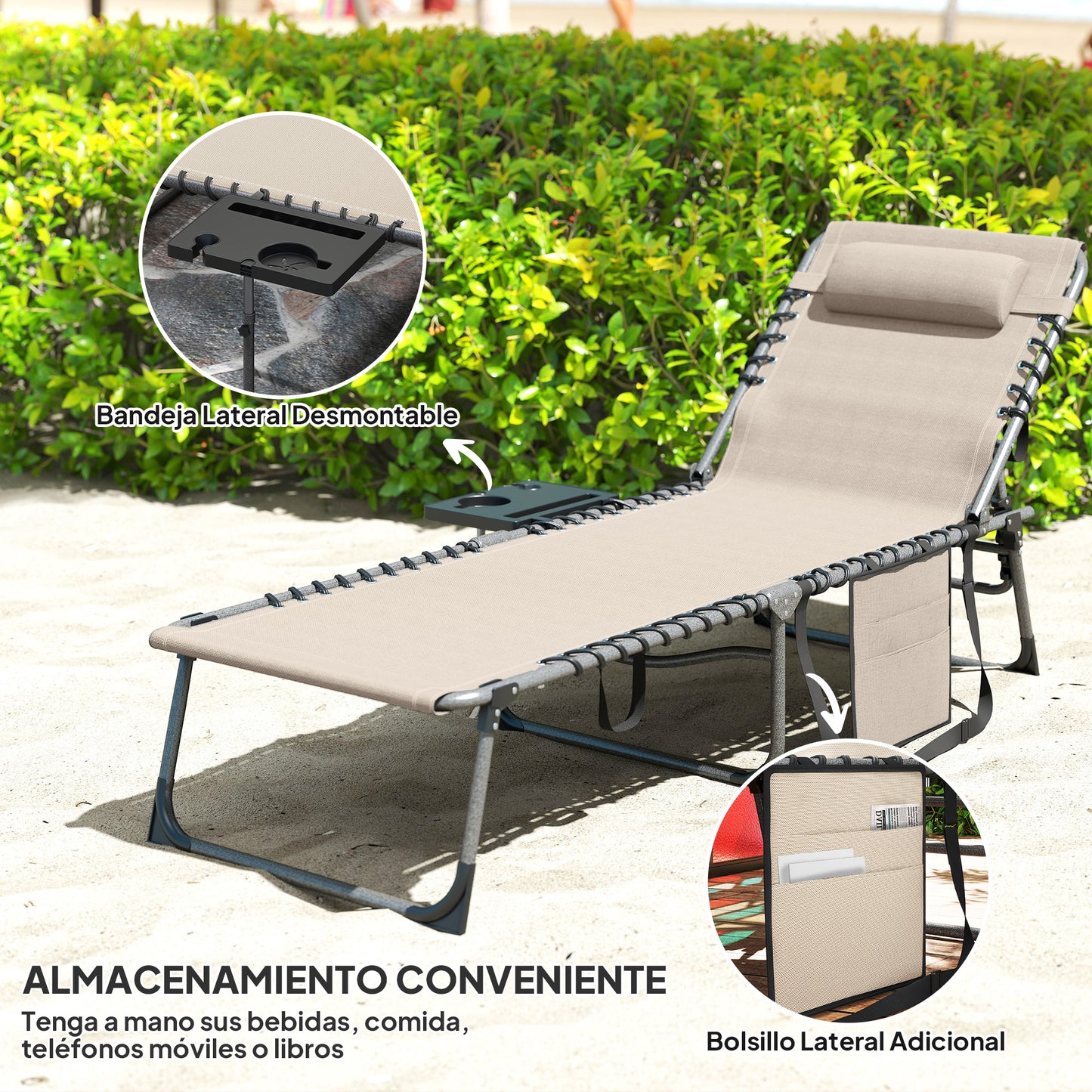 Outsunny Tumbona Plegable Con Respaldo Ajustable Reposacabezas 190x60x31 Cm_5